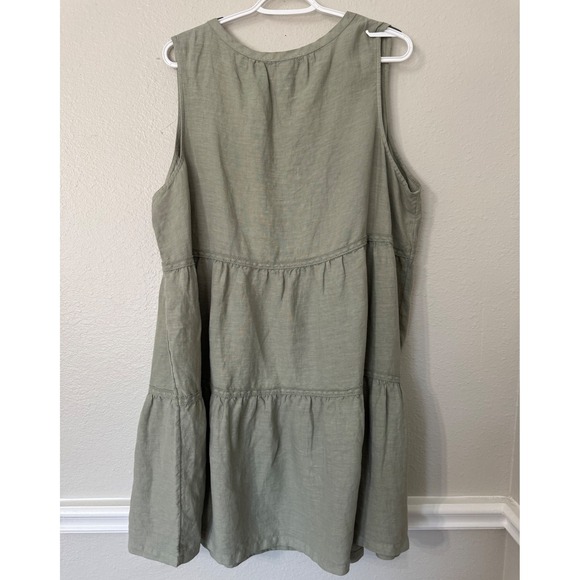 Lucky Brand 1X Green 100% Linen Tiered Sleeveless‎ V Neck Casual Dress - Picture 3 of 5